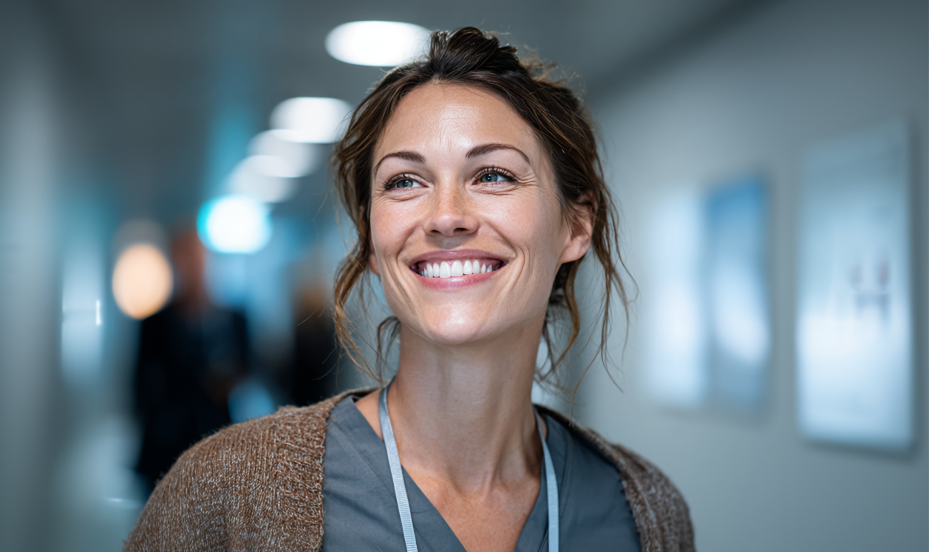 A healthcare professional smiling