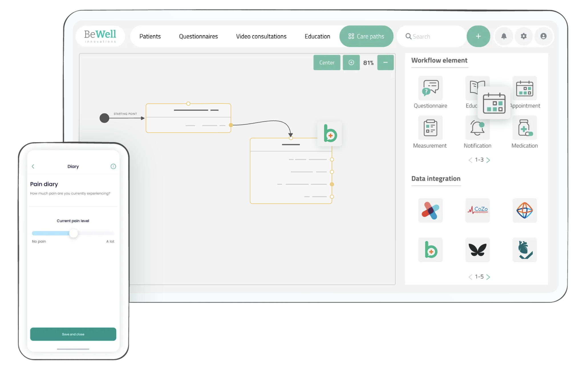 The Well@Home platform on a tablet and phone